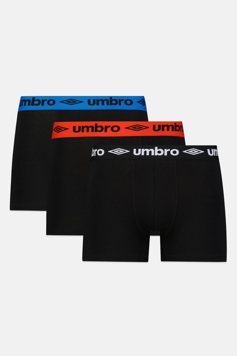 umbro Men 3 Pieces Brand Logo Boxer, Black - Image 1